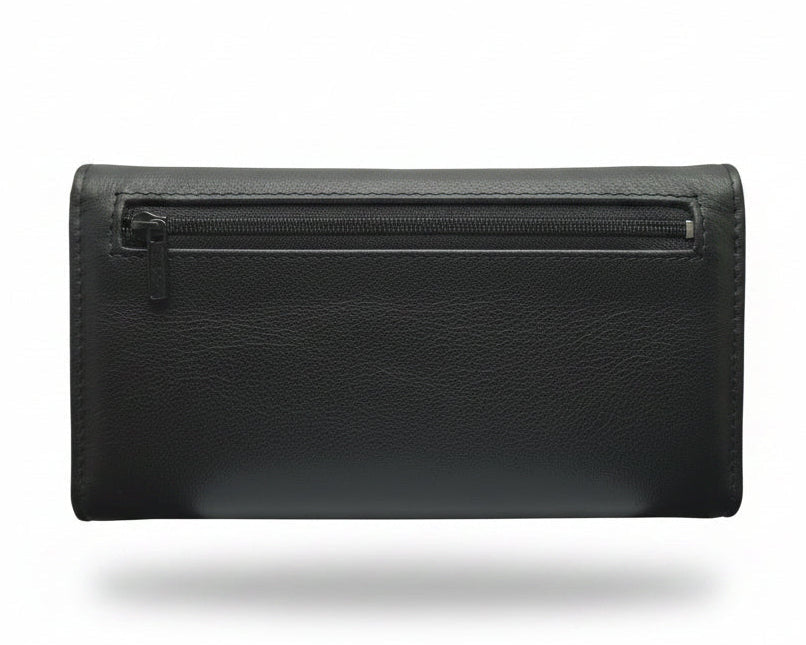Back view of the Aricio Grande laser-engraved leather wallet in Tobacco, showcasing the slim profile and premium full-grain leather texture.