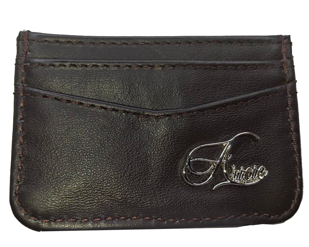 Aricio RFID MAG C tobacco brown leather card holder front view
