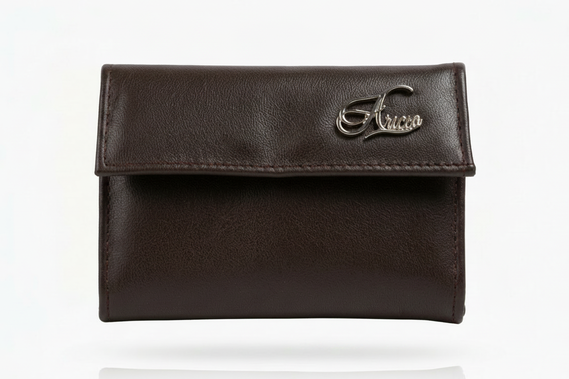 Aricio Mag Native full-grain leather wallet in tobacco brown, front view.