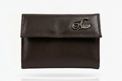 Aricio Mag Native full-grain leather wallet in tobacco brown, front view.