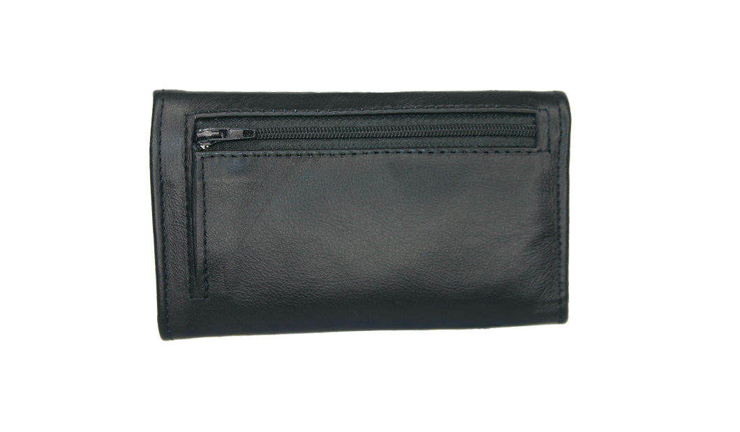 Premium Aricio Mag Native black leather wallet back view showcasing sleek design and fine leather craftsmanship