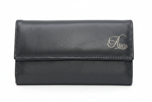 Aricio Grande handcrafted leather wallet with custom laser engraving and magnetic card holder in Tobacco brown.