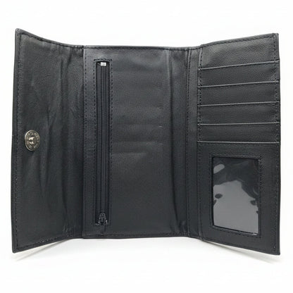 Interior view of the Aricio Grande laser-engraved leather wallet in Tobacco, featuring dual magnetic card slots and handcrafted premium stitching.