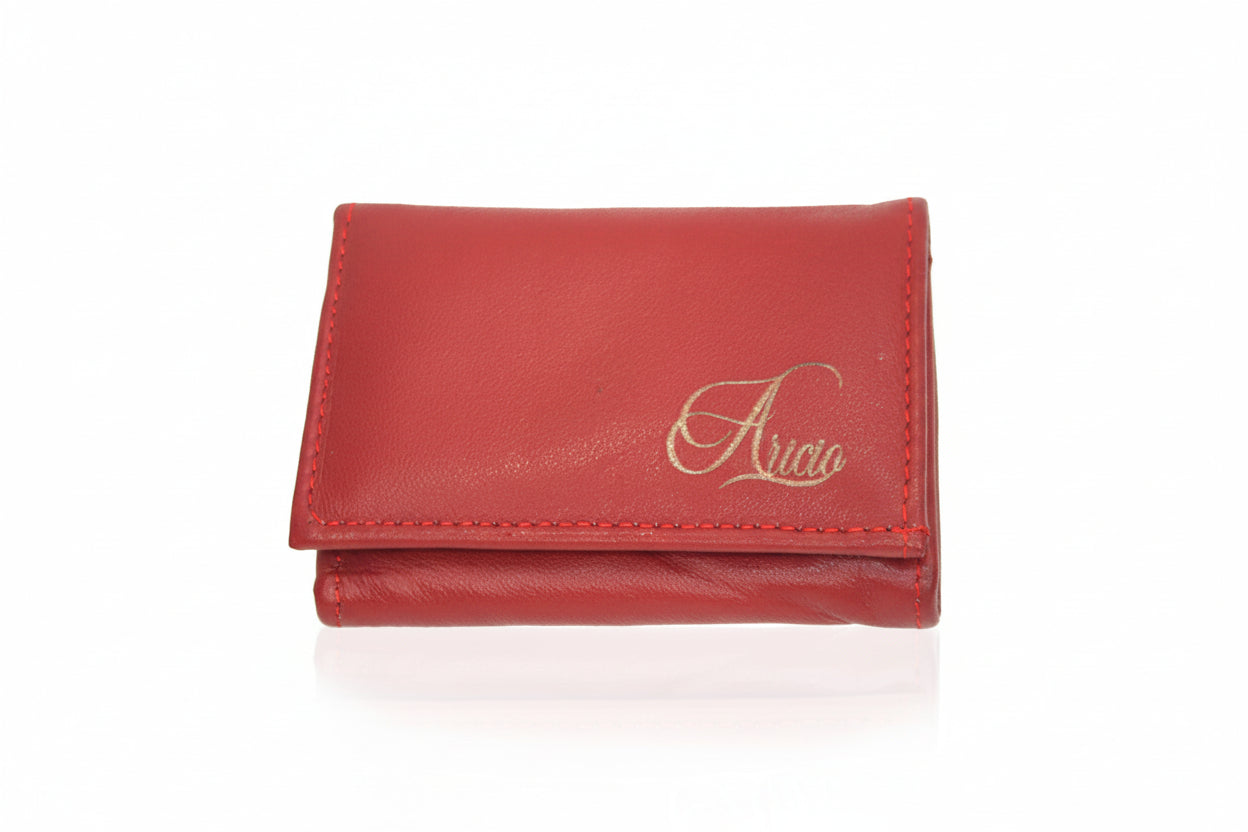 Aricio laser engraved LE Native red leather wallet, front view