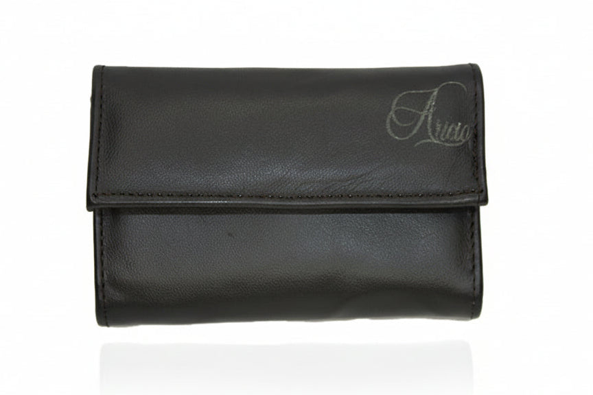 Aricio laser engraved LE Native tobacco leather wallet front view