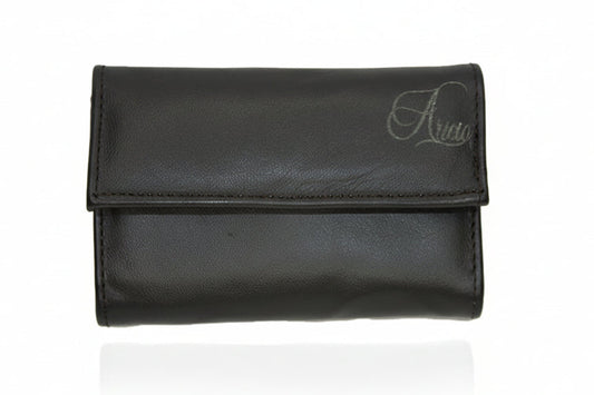 Aricio laser engraved LE Native tobacco leather wallet front view
