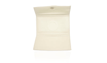 Aricio laser engraved LED Dual Mag ivory leather wallet inside view highlighting interior compartments and craftsmanship details
