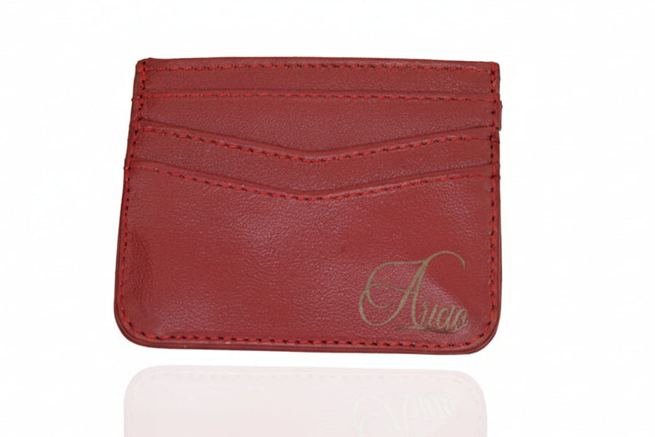 Aricio laser engraved red leather credit card holder