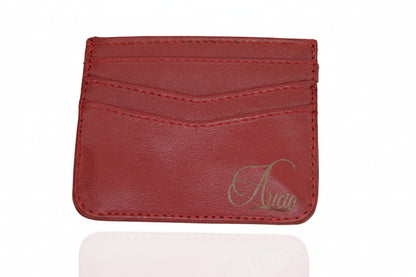Aricio laser engraved red leather credit card holder