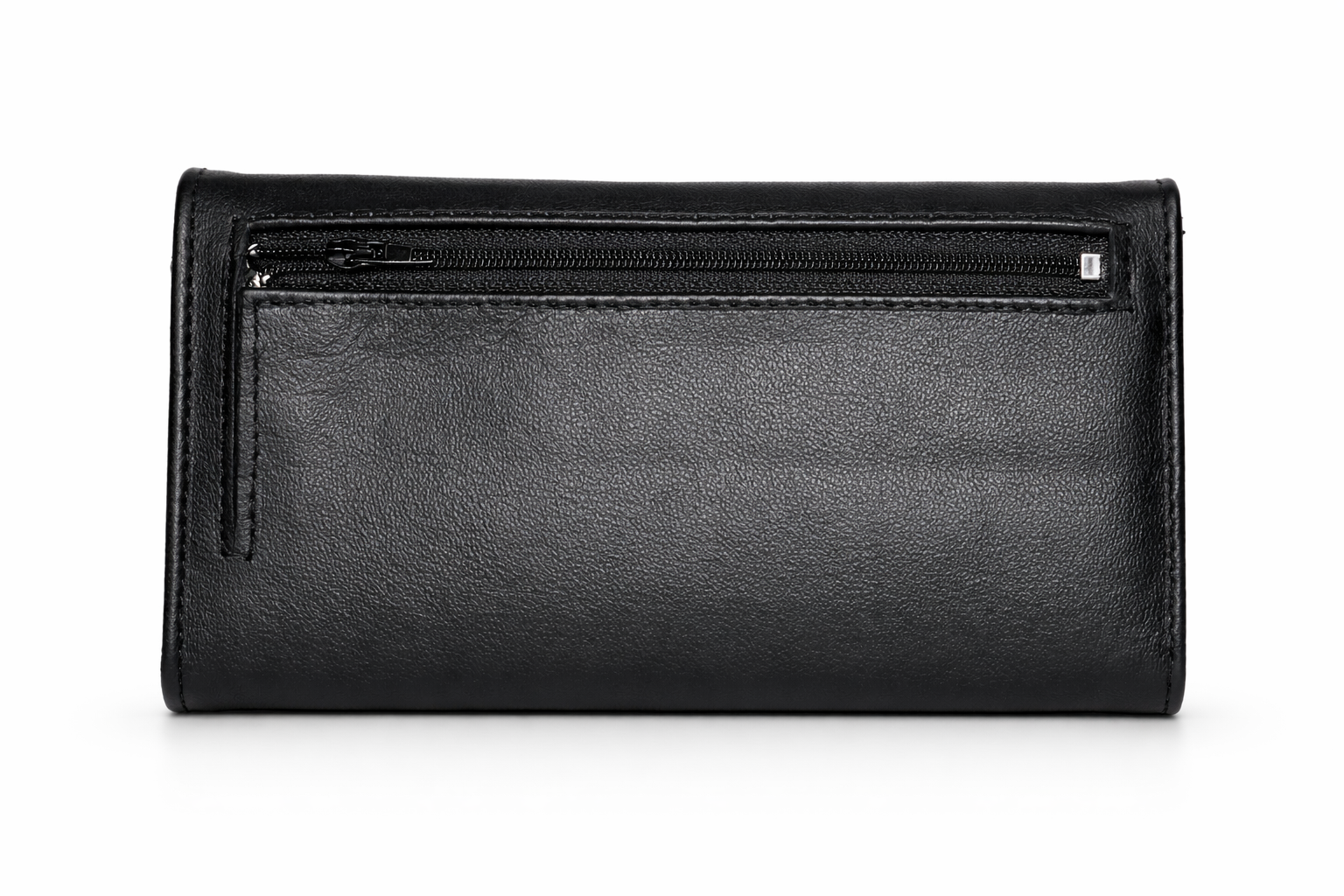 Mag Grande black leather wallet shown from the back view