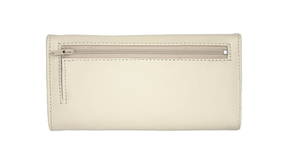 Premium Aricio Mag Grande ivory leather wallet back view highlighting fine leather texture and craftsmanship details