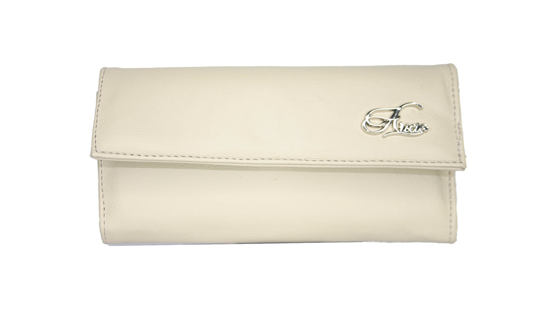 Aricio Mag Grande ivory leather wallet shown from the front view