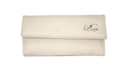 Aricio Mag Grande ivory leather wallet shown from the front view
