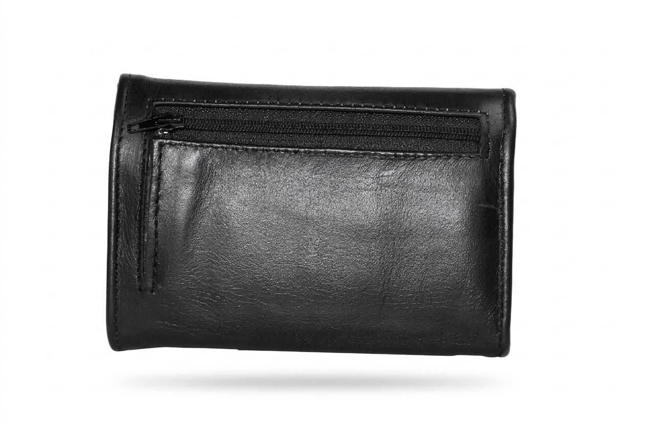 Mag Native black leather wallet shown from the back view