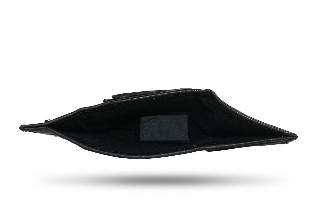 Aricio Mag Native black leather wallet shown from the top view