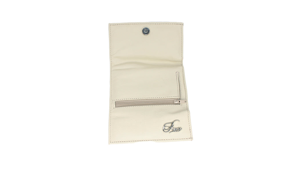 Premium Aricio Mag Native Ivory leather wallet open back side view displaying interior craftsmanship and design details