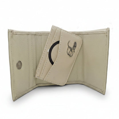 Aricio MAG -Unique Ivory Leather wallet open with the RFID MAG Credit card holder