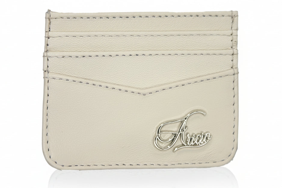 Aricio RFID classic ivory leather C card holder front view