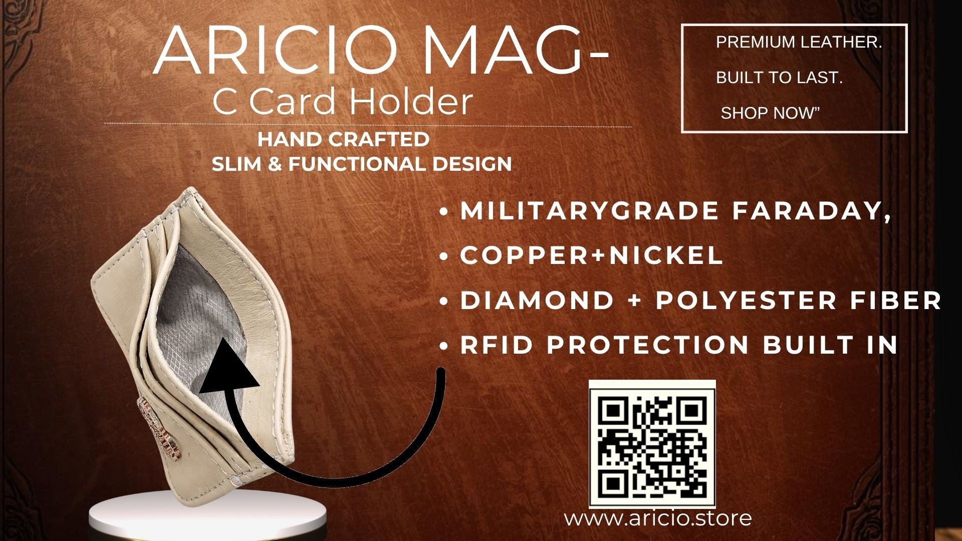 Aricio RFID MAG C leather card holder with Faraday protection layer