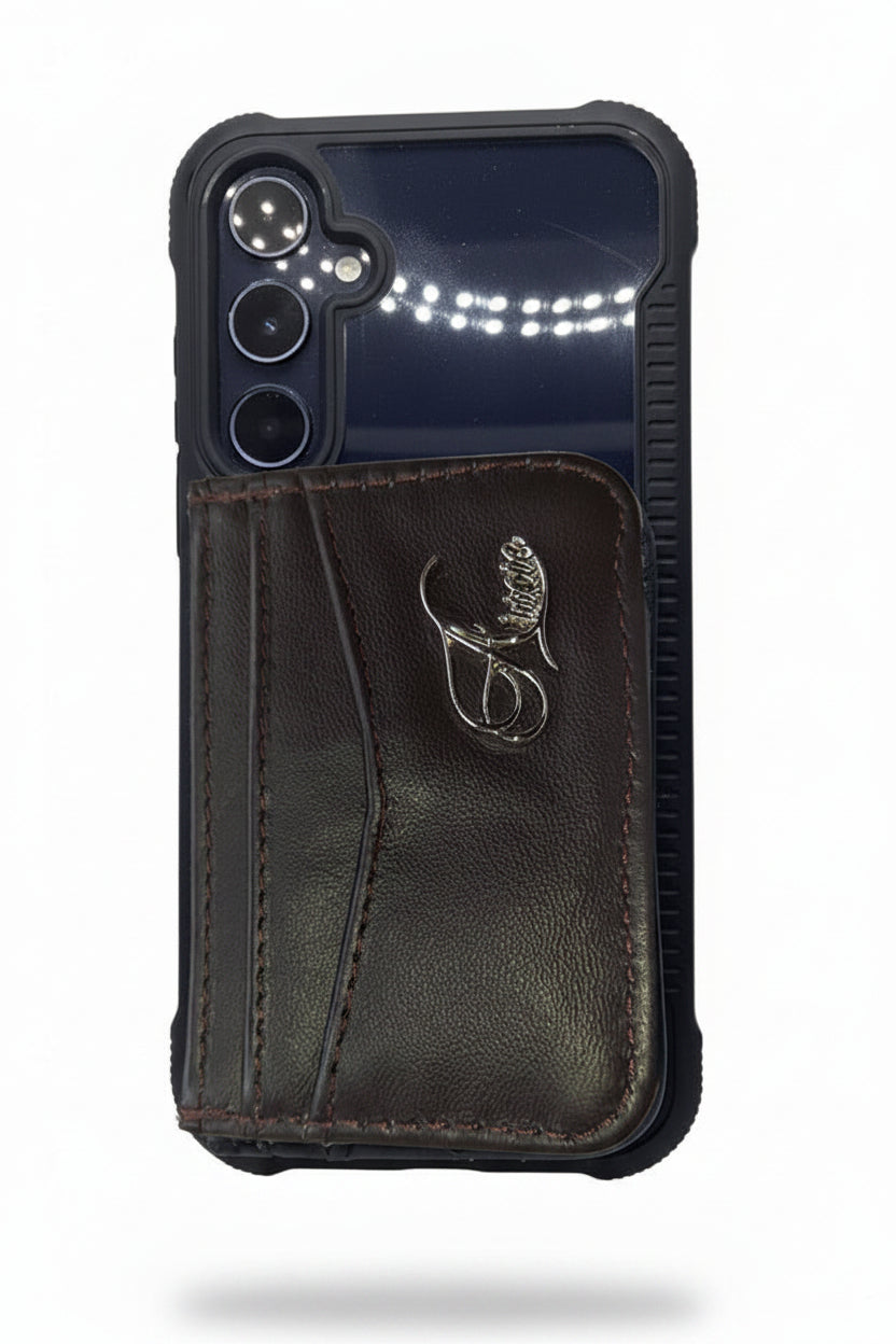Aricio RFID MAG C tobacco card holder attached to the back of a phone