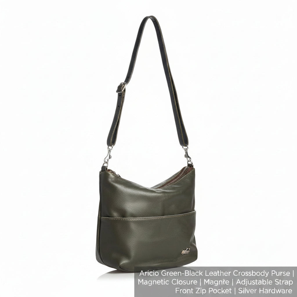 Aricio RFID Nati Mag leather purse front view featuring handcrafted full-grain leather, slim minimalist design, and magnetic functionality.
