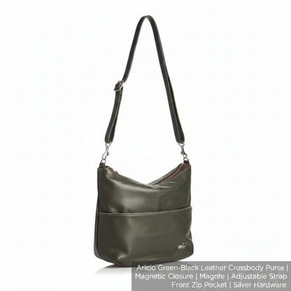 Aricio RFID Nati Mag leather purse front view featuring handcrafted full-grain leather, slim minimalist design, and magnetic functionality.