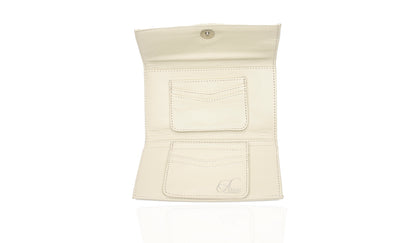 Aricio laser engraved LED Dual Mag ivory leather wallet shown with open pocket detail
