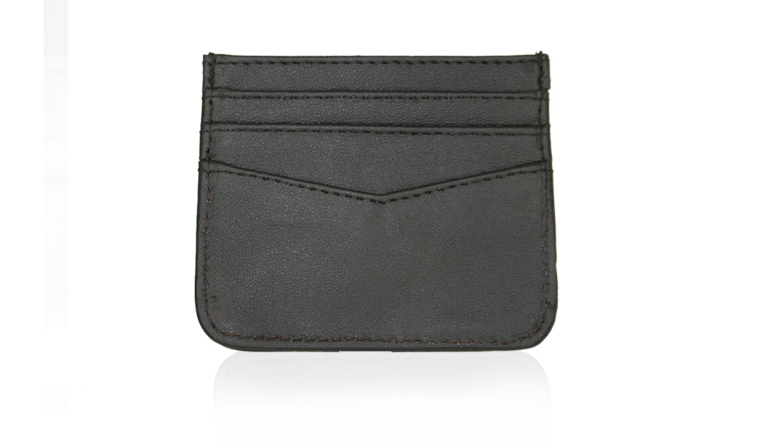 Aricio RFID MAG C black leather card holder back view with Faraday fabric protection