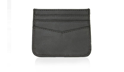 Aricio RFID MAG C black leather card holder back view with Faraday fabric protection